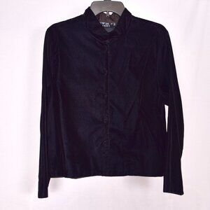 1601 Women's Velvet Button Up Vintage Jacket Size Large Made In The USA Black